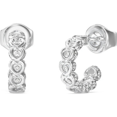Guess Oceľové kruhové náušnice so srdiečkami LOVE JUBE05472JWRHT/U