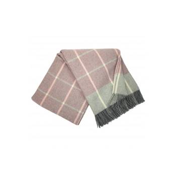 Interblanket Кашмирено Одеяло - Кариран Десен - Розово И Сиво Със Сиви Ресни - 140x200 См