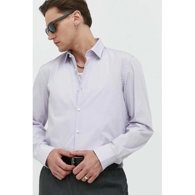 Hugo pánska bavlnená košeľa slim s klasickým golierom fialová