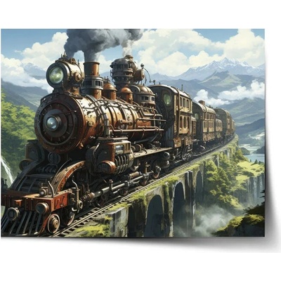 Sablio Plagát Parná lokomotíva na viadukte - 60x40 cm