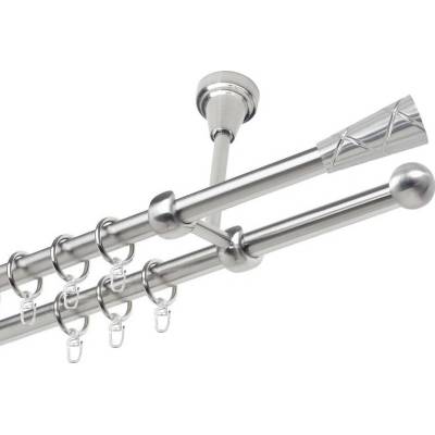OK-GarnýžeCZ Garnýž kovová dvouřadá 19mm Trapezium nerez 130 cm do stropu / kroužky s háčkem