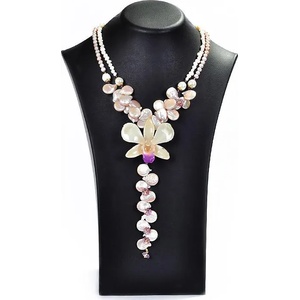 Dannyra Колие с естествена орхидея, Swarovski, сладководни перли и седеф Maria's Bridal Necklace Dannyra Jewels