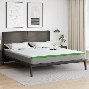 vidaXL Топер за матрак Бяло и зелено 200 x 200 cm Жакардова тъкан (4106164)