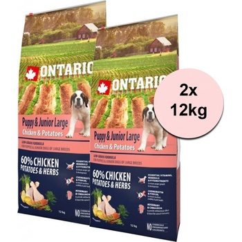 Ontario Puppy & Junior Large Chicken & Potatoes & Herbs 2 x 12 kg