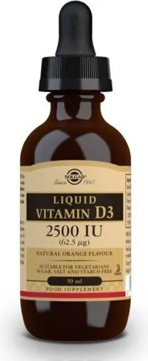 Solgar Хранителна добавка витамин Д 3 2500IU , Solgar Vitamin D3 2500iu Liquid 59ml
