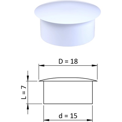 Vnitřní krytka kulatá ø 18 mm, otvor ø 15 mm, bílá, plast