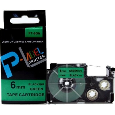 Naplnka Kompatibilná páska s Casio XR-6GN1, 6mm x 8m čierna tlač / zelený podklad