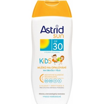Astrid Sun Kids detské mlieko na opaľovanie Waterproof D-panthenol UVA+UVB SPF30 200 ml