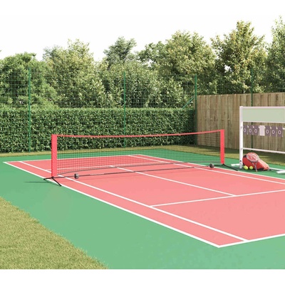 vidaXL Тенис мрежа Черен и Червен 396 x 92 x 87 см Полиестер (42012861)