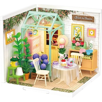 RoboTime Miniatura domečku Posezení s čajem v kvetoucí zahradě