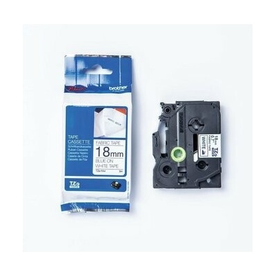 páska BROTHER TZeFA4 modré písmo, biela nažehľovacia páska FABRIC Tape (18mm) (TZEFA4)