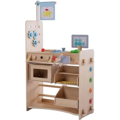 HABA Creative Play 3в1 Дървена кухня, магазин и работилница