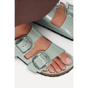 Birkenstock дамски кожени чехли с равна подметка Arizona Big Buckle