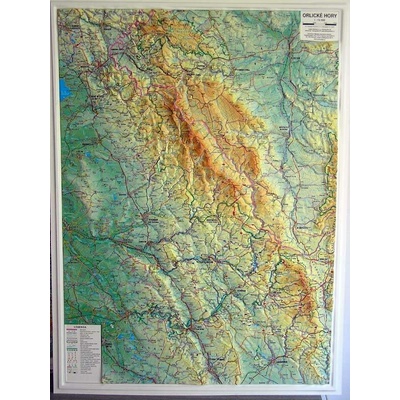 Orlické hory - plastická mapa 75 x 100 cm v dřevěném rámu