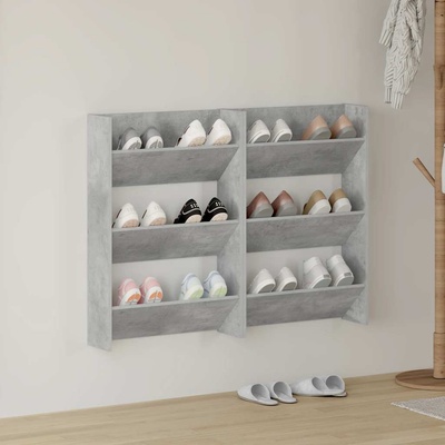 vidaXL Стенни шкафове за обувки, 2 бр, бетонно сиво, 60x18x90 см, ПДЧ (806768)