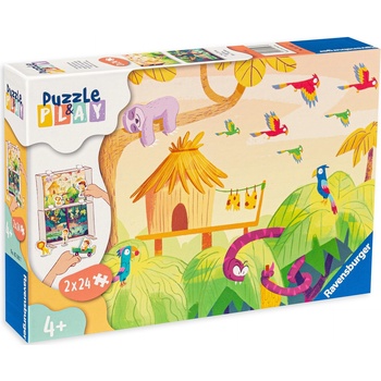Ravensburger Пъзел-настолна игра Ravensburger от 2 х 24 части - Изследване на джунглата (05593)