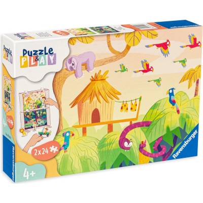 Ravensburger Пъзел-настолна игра Ravensburger от 2 х 24 части - Изследване на джунглата (05593)