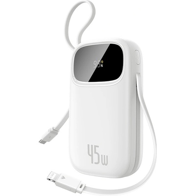 Външна батерия с вграден USB-C и Lightning кабел и USB-C, USB-А портове - Baseus EnerFill FC31 Qpow2 Power Bank With USB-C and Lightning cable 45W 20000 mAh (бял) (E0028D01)