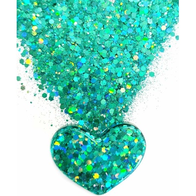 Holografické glitrové třpytky do pryskyřice 20 g – modrozelené