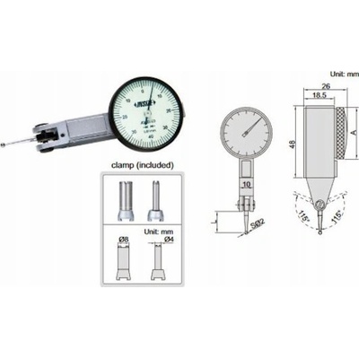 INSIZE Páčkový číselníkový úchylkoměr OE typ 2380 0.2mm 2380-02