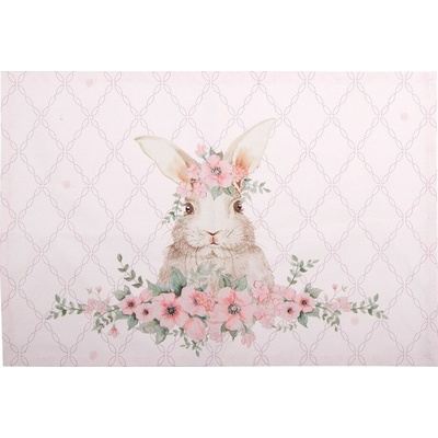 Clayre & Eef 6ks ružové bavlnené prestieranie s zajačikom Floral Easter Bunny 48x33 cm