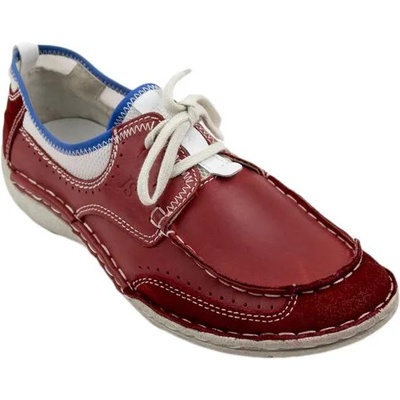 Български обувки Мъжки мокасини в червено с бял шев 98374red