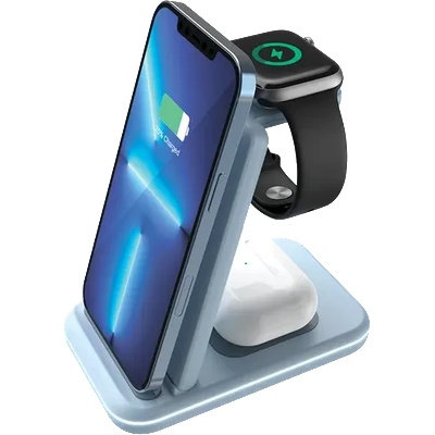 CANYON WS-304, Foldable 3in1 Wireless charger, with touch button for Running water light, Input 9V/2A, 12V/1.5AOutput 15W/10W/7.5W/5W, Type c t (CNS-WCS304BL)
