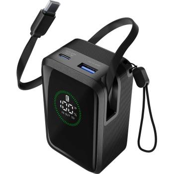 Cellularline Външна батерия ROLLER 10000 mAh 45W, ролетен кабел, LED дисплей, черна 15425