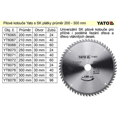 Yato pilový kotouč 300x30mm 40 zubů na dřevo YT-6076