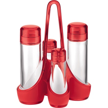 Guzzini Дозатори за олио и оцет Two-tone със солница и пиперница на стойка червени 5 части (24880065)