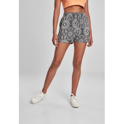 Urban Classics Дамски къси панталони на черно-бели фигури Urban Classics Ladies AOP Viscose Resort Shorts UB-TB3435-01060 - Черен, размер S