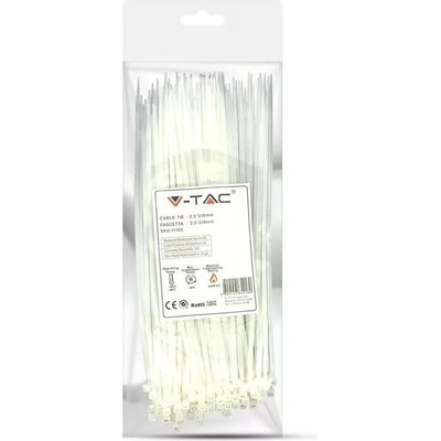 V-TAC Sťahovacia páska na káble 2,5x200mm, biela, 100ks balenie [11163]
