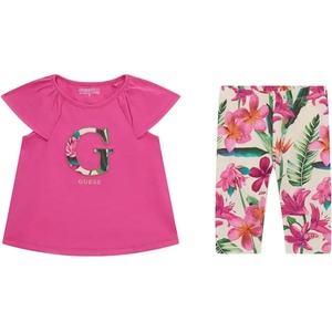 Guess Цикламена тениска с G и многоцветен къс клин за мини момиче Guess