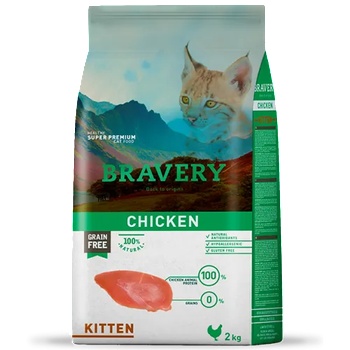 Bravery chicken kitten, натурална, хипоалергенна храна, БЕЗ ЗЪРНО за подрастващи котенца от всички породи до 1 година, с пилешко месо, Испания - 2 кг