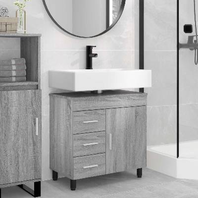 vidaXL Шкаф със светло за баня Сив Сонома 60 x 35 x 60 см (889381)