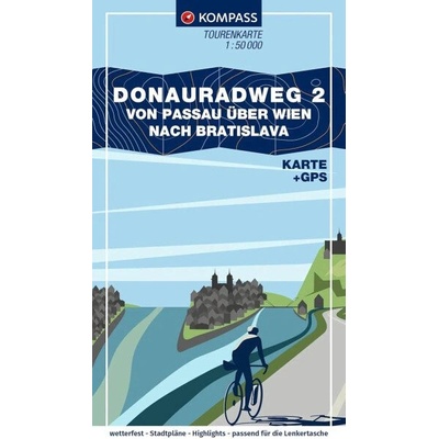 Donauradweg 2 / Dunajská cyklostezka, z Pasova přes Vídeň do Bratislavy 1:50 000 / cyklistická mapa č. F7004