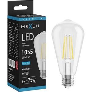 Mexen Vintis LED нажежаема жичка крушка E27, ST64, 8W, Студена - 6500K, 1055 lm, прозрачна (L152-E27-0865-00)