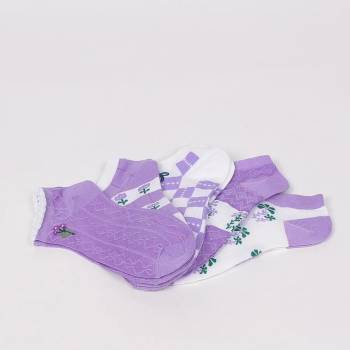 Image 1 of Комплект дамски чорапи в лилаво с цветя и фигури