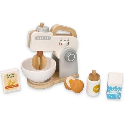 Lelin Дървен комплект Lelin - Миксер с продукти, бял (L40217)