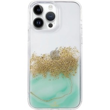 Pouzdro DFANS DESIGN transparentní mramorové s kamínky iPhone 13 Pro Max - pastelově zelený