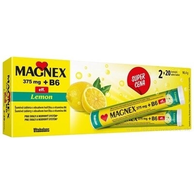 Vitabalans Oy Vitabalans Magnex 375 mg + B6 šumivé tablety s citrónovou příchutí 2×20 ks