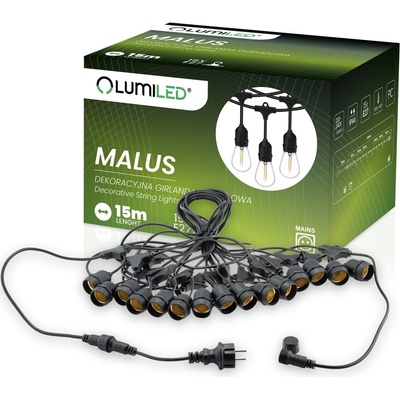 MALUS Vonkajšia záhradná svetelná reťaz 15 m 15x E27 Lumiled