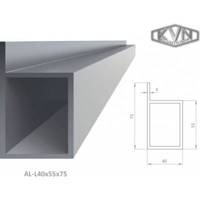 L profil dutý 40x55x75x6000 mm, materiál EN AW-6060 T66, přírodní hliník bez povrchové úpravy, cena za KUS