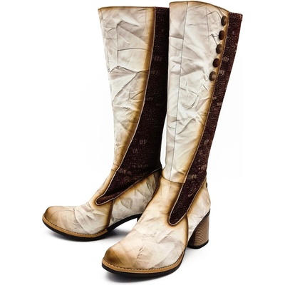 Maciejka Kožené dámské kozačky 05142-04/008 béžové – Zboží Dáma