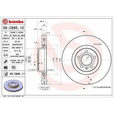BREMBO brzdový kotúč 09.C895.11, súprava 2 ks