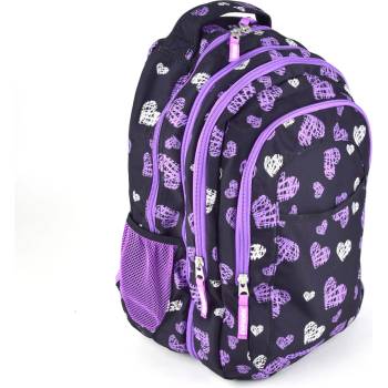 Explore batoh 2v1 Girls Purple & biela hearts on čierna background
