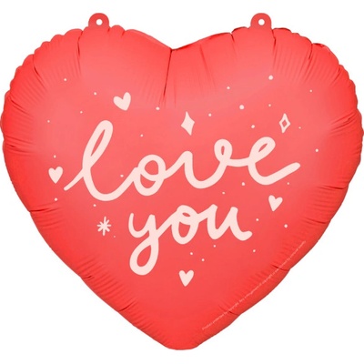 PartyDeco Balonek fóliový srdce Love you červené 46 cm