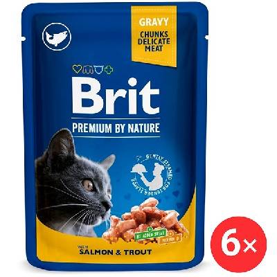 Brit Premium by Nature Cat Pouch with Salmon & Trout 6× 100 g