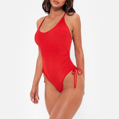 I Saw It First Бански костюм I Saw It First Rib Ruched High Leg Plunge Swimsuit - RED