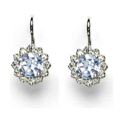 Čištín Zlaté náušnice, bílé i žluté zlato, přírodní topaz sky a čiré zirkony - NK 1495